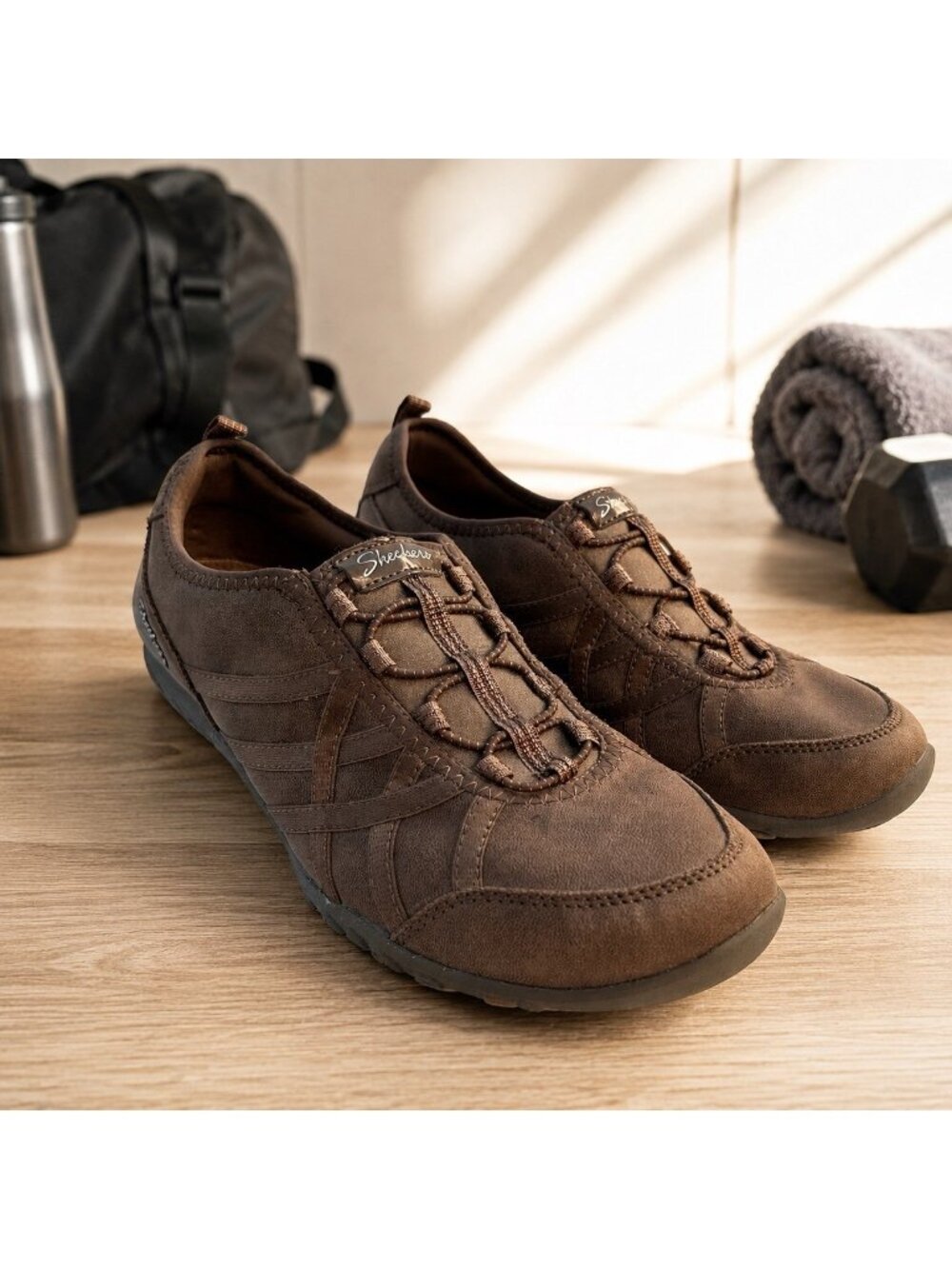 Skechers Taupe Brown Memory Foam Slip On Sneakers Womens Size 9 Shoes Athletic